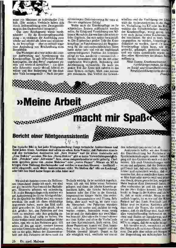 Meine Arbeit macht mir Spaß Bericht einer Röntgenassistentin