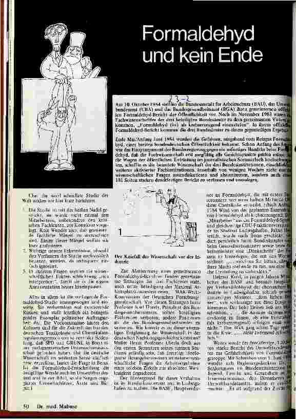 Formaldehyd und kein Ende