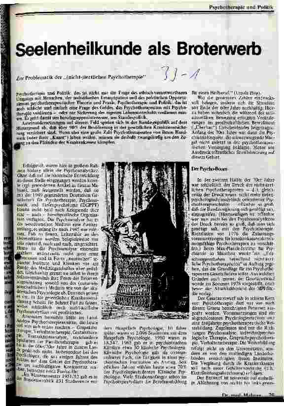 Seelenheilkunde als Broterwerb