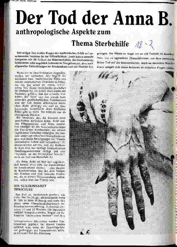 Der Tod der Anna B. Anthropologische Aspekte zum Thema Sterbehilfe