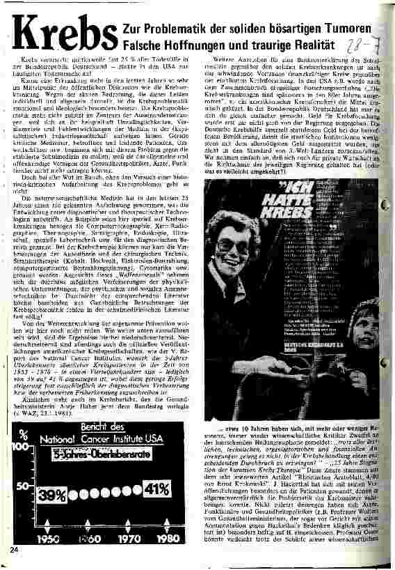 Krebs - Zur Problematik der soliden bösartigen Tumoren Falsche Hoffnungen und traurige Realität