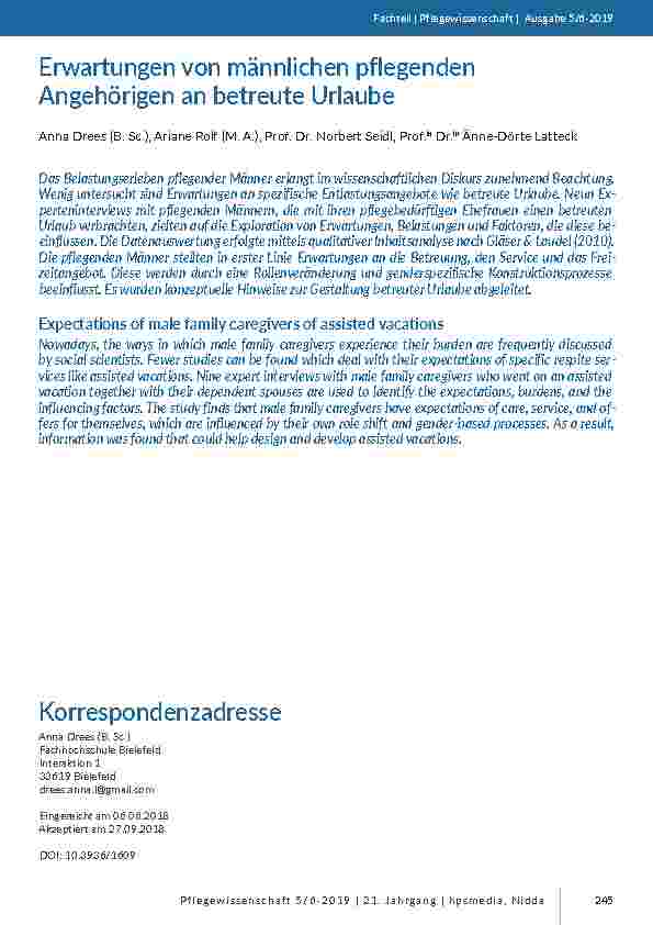 Erwartungen von männlichen pflegenden Angehörigen an betreute Urlaube