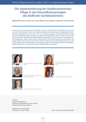 Die Implementierung der familienzentrierten Pflege in den Gesundheitssprengeln des Südtiroler Sanitätsbetriebes
