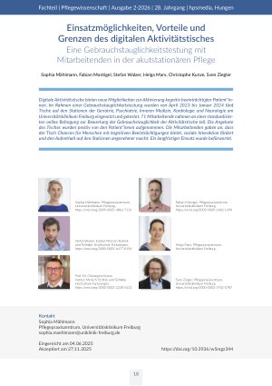 [doc_582128] Einsatzmöglichkeiten, Vorteile und Grenzen des digitalen Aktivitätstisches. Eine Gebrauchstauglichkeitstestung mit Mitarbeitenden in der akutstationären Pflege