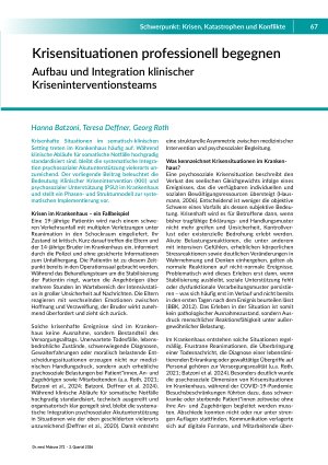 [doc_582246] Krisensituationen professionell begegnen. Aufbau und Integration klinischer Kriseninterventionsteams
