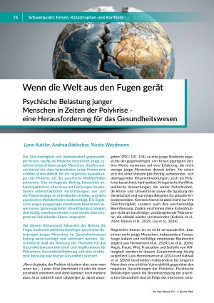 [doc_582242] Wenn die Welt aus den Fugen gerät. Psychische Belastung junger Menschen in Zeiten der Polykrise - eine Herausforderung für das Gesundheitswesen