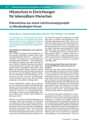 [doc_582241] Hitzeschutz in Einrichtungen für lebensältere Menschen. Erkenntnisse aus einem Lehrforschungsprojekt zu klimabedingten Krisen