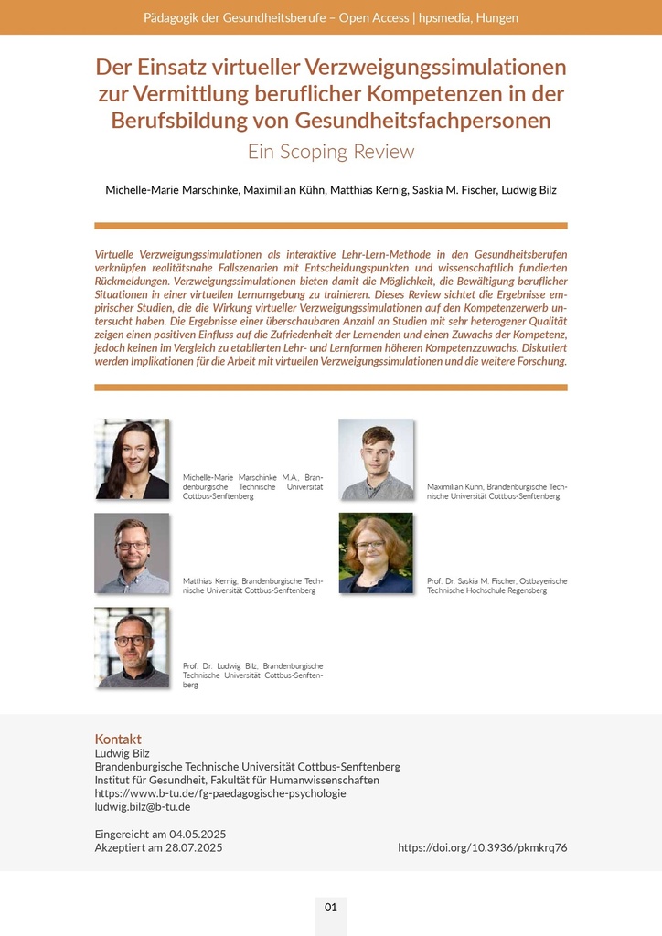 [doc_589891] Der Einsatz virtueller Verzweigungssimulationen zur Vermittlung beruflicher Kompetenzen in der Berufsbildung von Gesundheitsfachpersonen