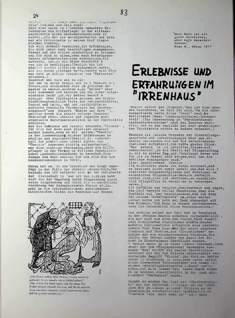 [doc_772893] Erlebnisse und Erfahrungen im "Irrenhaus" – Zeitschrift für alle Gesundheitsberufe