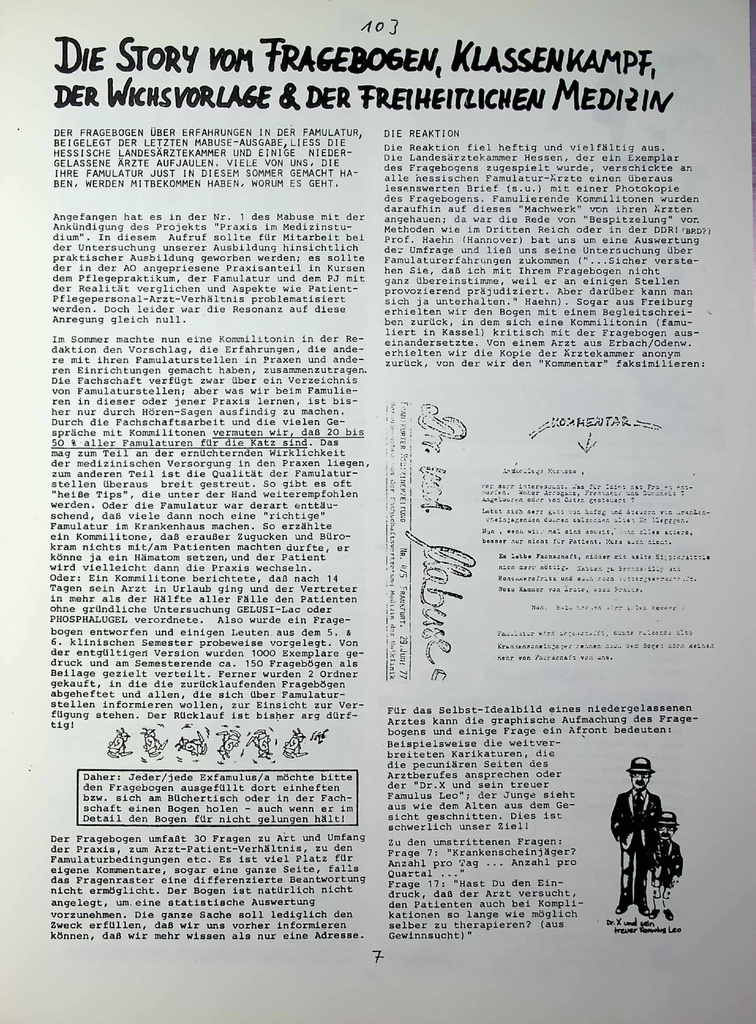 [doc_772934] Die Story von Fragebogen, Klassenkampf, der Wichsvorlage + der freiheitlichen Medizin – Zeitschrift für alle Gesundheitsberufe