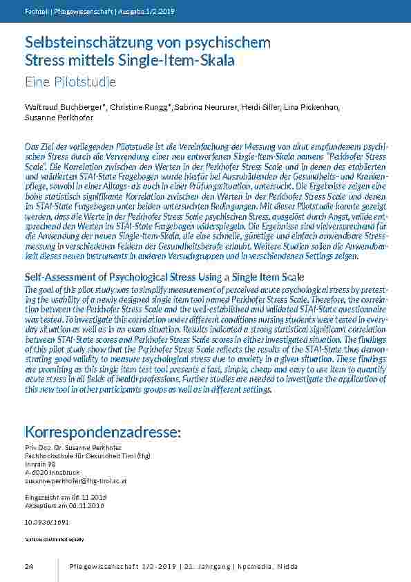 Selbsteinschätzung von psychischem Stress mittels Single-Item-Skala. Eine Pilotstudie