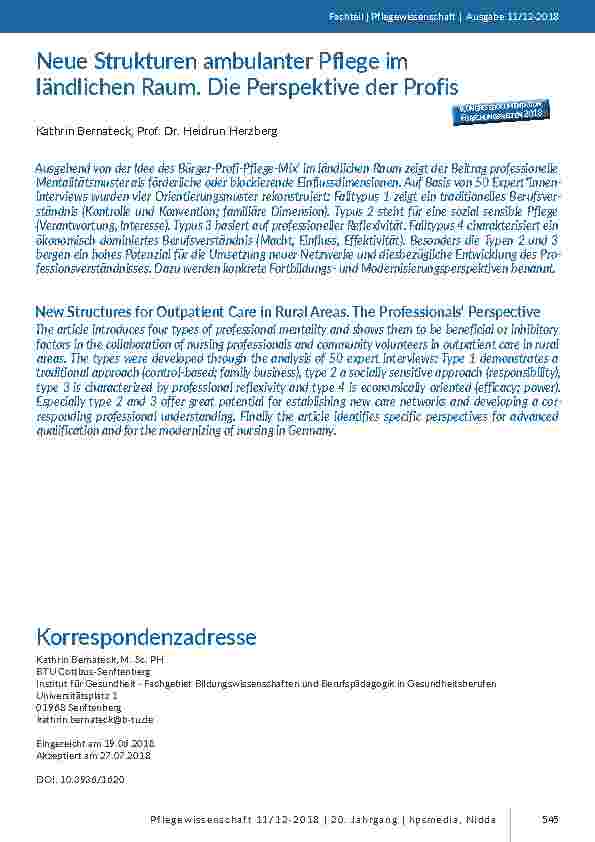 Neue Strukturen ambulanter Pflege im ländlichen Raum. Die Perspektive der Profis