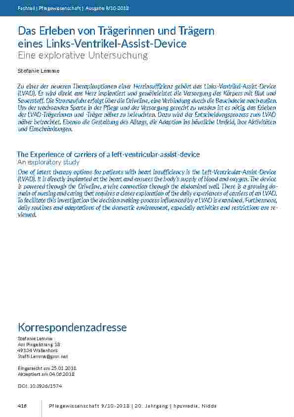 Das Erleben von Trägerinnen und Trägern eines Links-Ventrikel-Assist-Device.