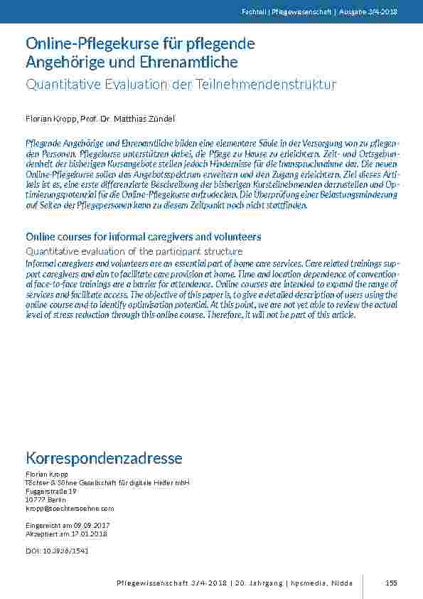 Online-Pflegekurse für pflegende Angehörige und Ehrenamtliche. Quantitative Evaluation der Teilnehmendenstruktur