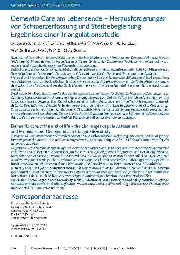 Dementia Care am Lebensende – Herausforderungen von Schmerzerfassung und Sterbebegleitung. Ergebnisse einer Triangulationsstudie
