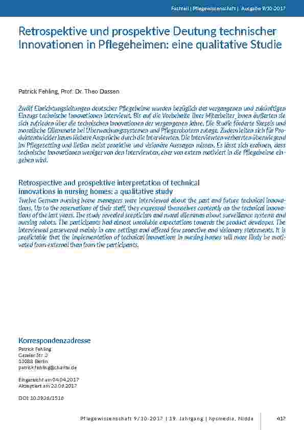 Retrospektive und prospektive Deutung technischer Innovationen in Pflegeheimen: eine qualitative Studie
