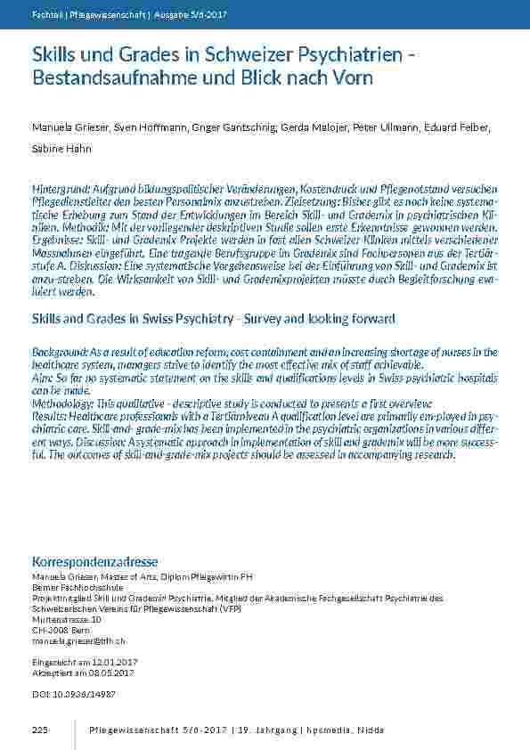 Skills und Grades in Schweizer Psychiatrien - Bestandsaufnahme und Blick nach Vorn