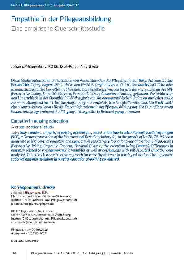 Empathie in der Pflegeausbildung. Eine empirische Querschnittsstudie