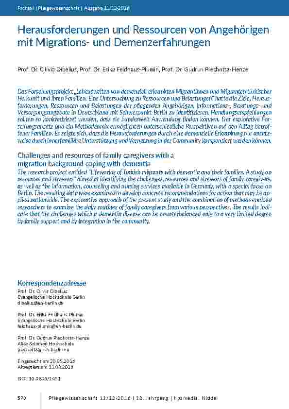 Herausforderungen und Ressourcen von Angehörigen mit Migrationsund Demenzerfahrungen