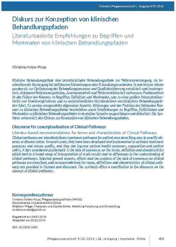 Diskurs zur Konzeption von klinischen Behandlungspfaden. Literaturbasierte Empfehlungen zu Begriffen und Merkmalen von klinischen Behandlungspfaden