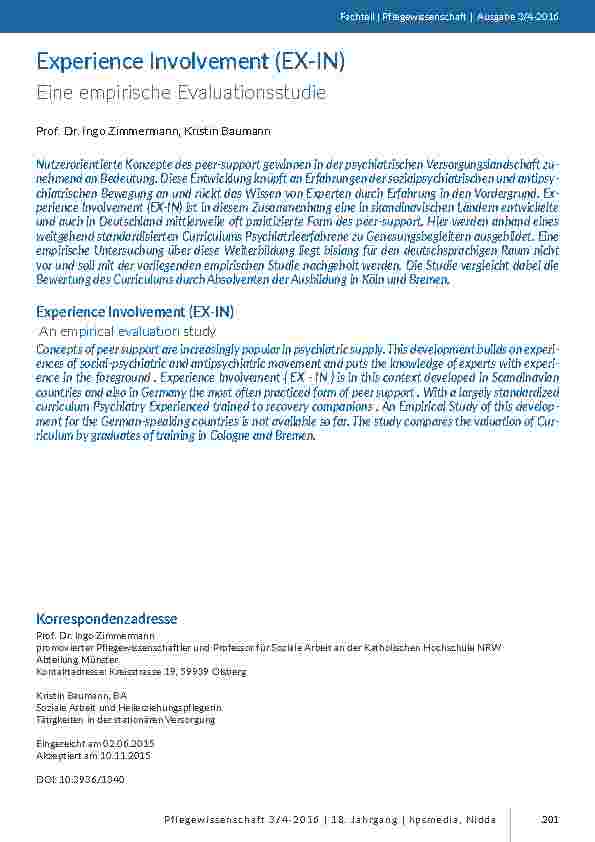 Experience Involvement (EX-IN). Eine empirische Evaluationsstudie