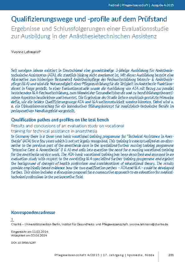 Qualifizierungswege und -profile auf dem Prüfstand. Ergebnisse und Schlussfolgerungen einer Evaluationsstudie zur Ausbildung in der Anästhesietechnischen Assistenz