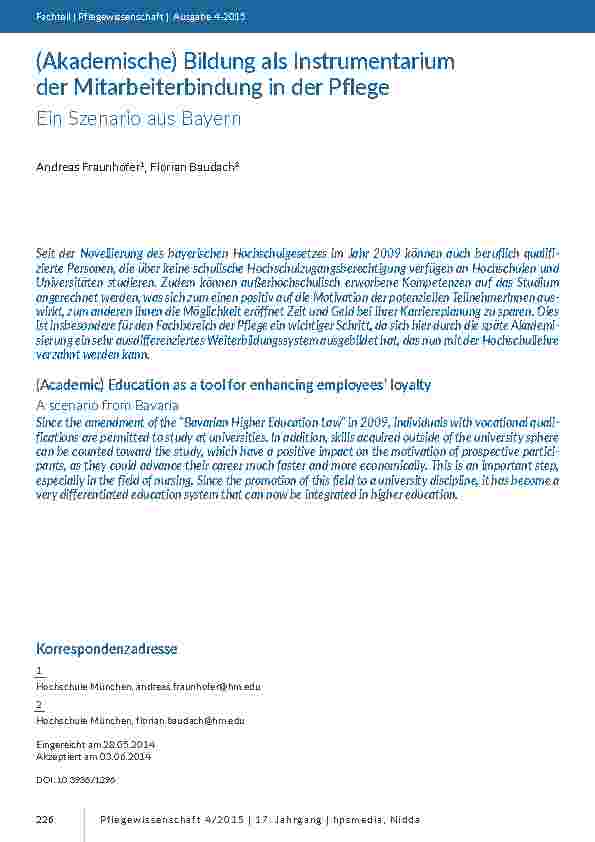 (Akademische) Bildung als Instrumentarium der Mitarbeiterbindung in der Pflege. Ein Szenario aus Bayern