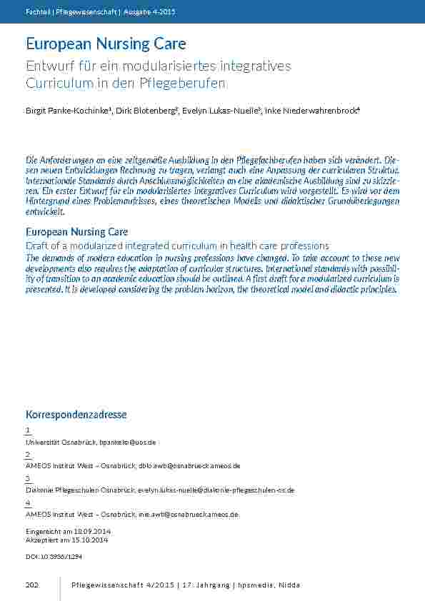 European Nursing Care. Entwurf für ein modularisiertes integratives Curriculum in den Pflegeberufen