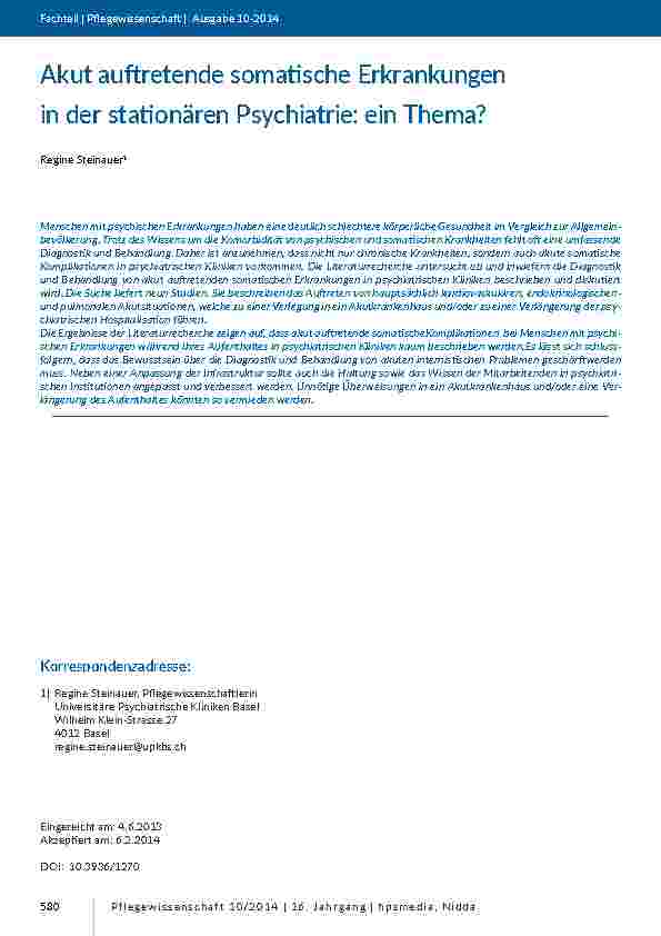 Akut auftretende somatische Erkrankungen in der stationären Psychiatrie: ein Thema?