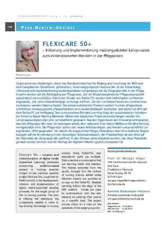 Flexicare 50+: – Initiierung und Implementierung mediengestützter Lernprozesse zum evidenzbasierten Handeln in der Pflegepraxis