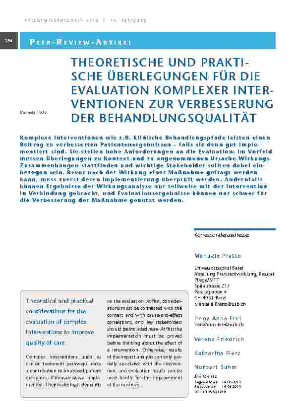 Theoretische und praktische Überlegungen für die Evaluation komplexer Interventionen zur Verbesserung der Behandlungsqualität