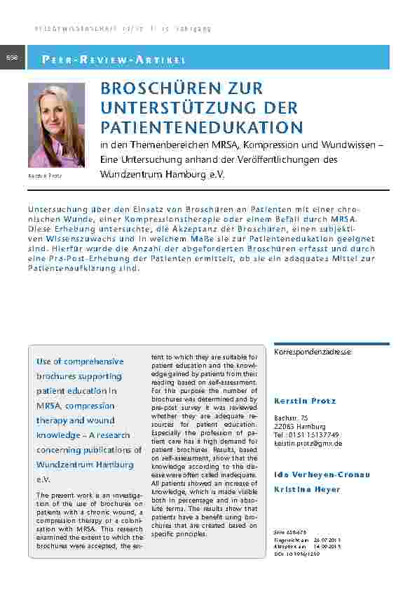 Broschüren zur Unterstützung der Patientenedukation in den Themenbereichen MRSA, Kompression und Wundwissen – Eine Untersuchung anhand der Veröffentlichungen des Wundzentrum Hamburg e.V.