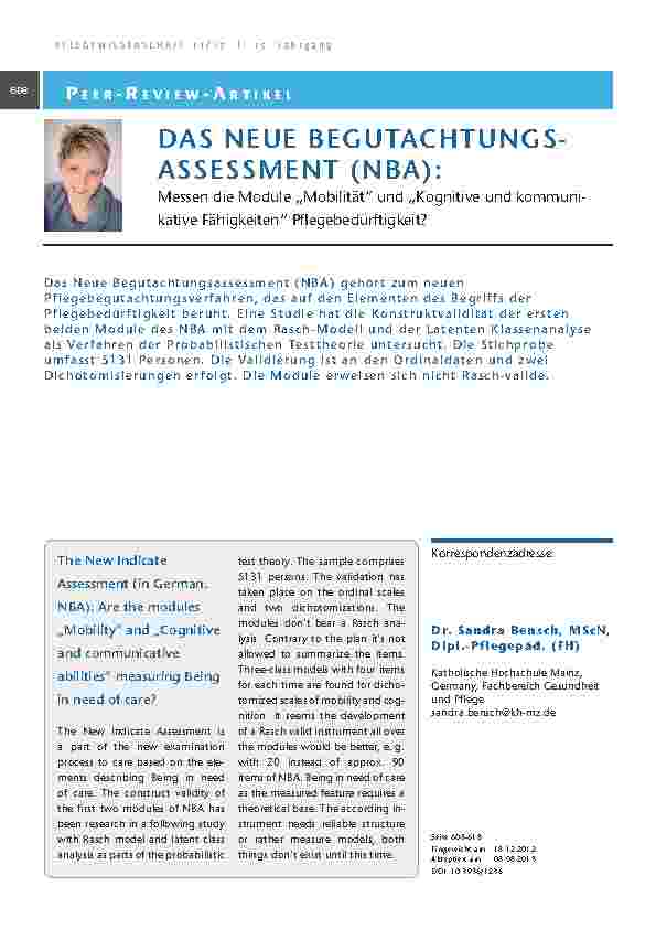 Das Neue Begutachtungsassessment (NBA): Messen die Module „Mobilität“ und „Kognitive und kommunikative Fähigkeiten“ Pflegebedürftigkeit?